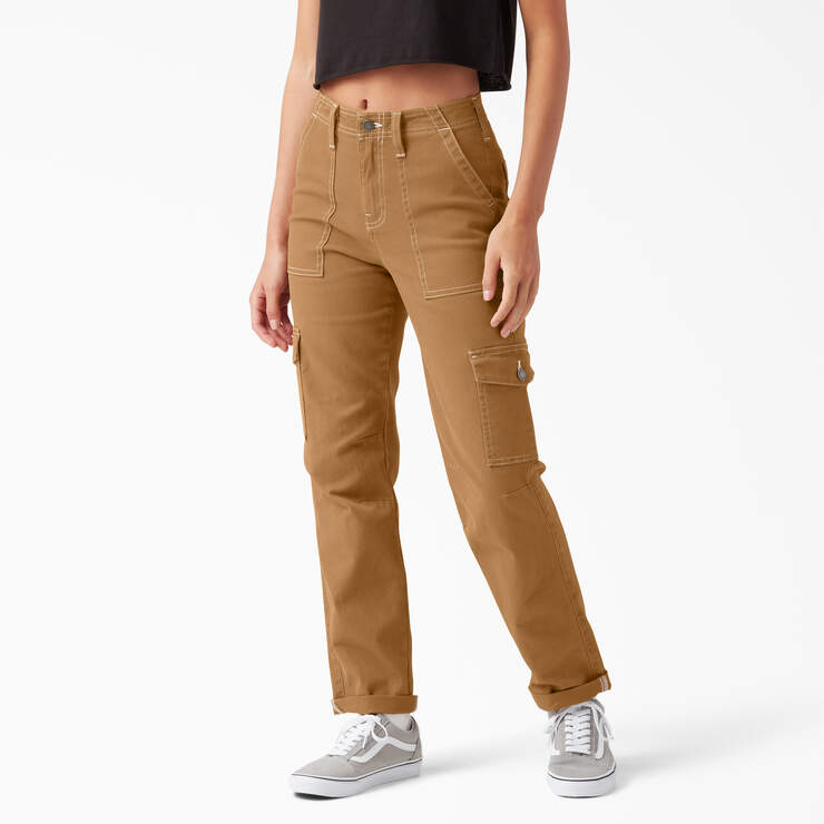 Women's Skinny Fit Cuffed Cargo Pants - Brown Duck (BD) image number 1