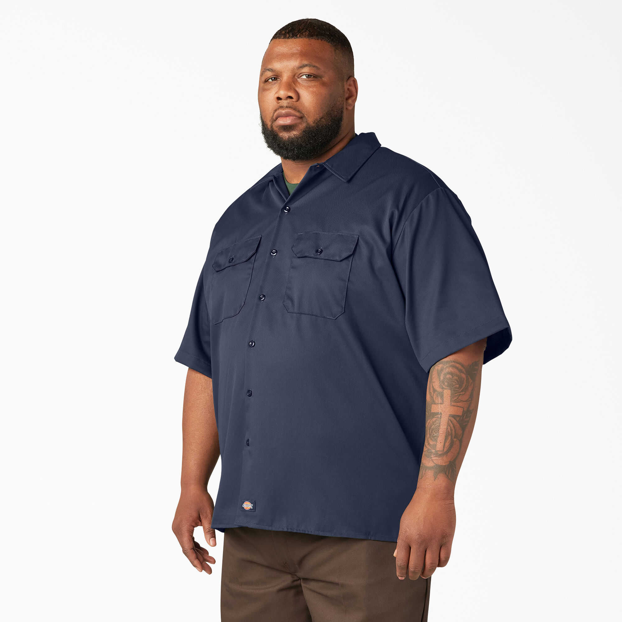 Dark blue short sleeve button deals up