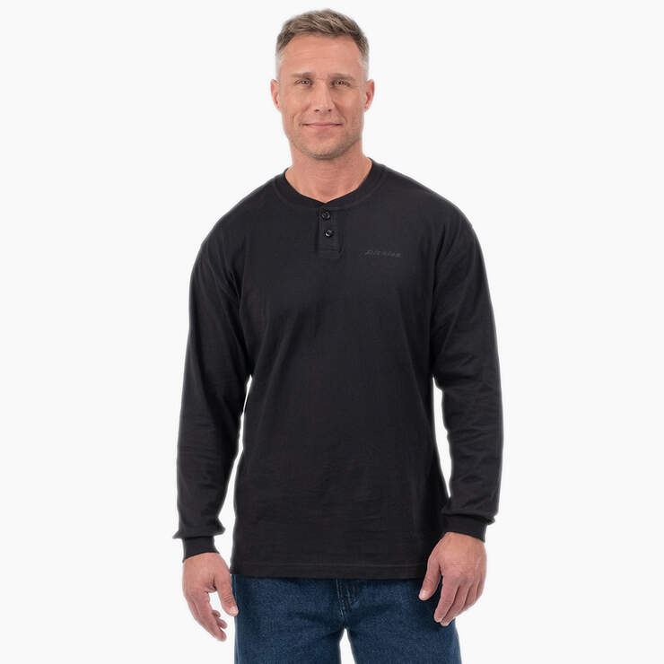 Long Sleeve Henley T-Shirt - Black (KBK) image number 1