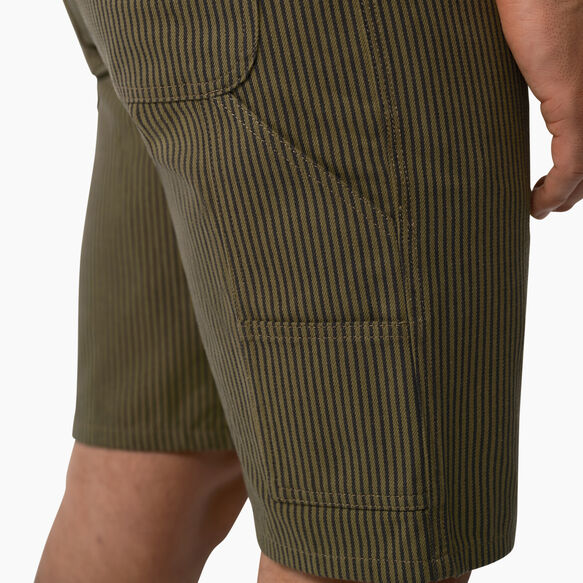 Hickory Stripe Carpenter Shorts, 11&quot; - Military Green Hickory Stripe &#40;HSY&#41;