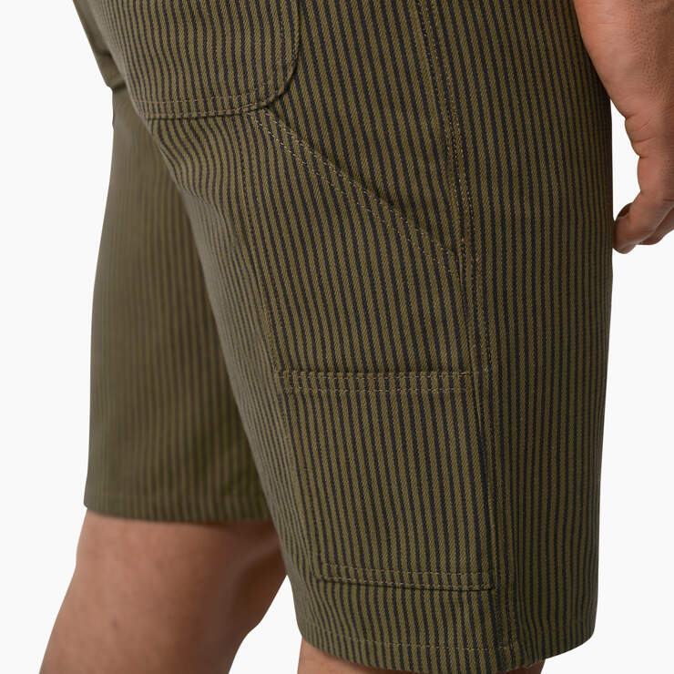 Hickory Stripe Carpenter Shorts, 11" - Military Green Hickory Stripe (HSY) image number 6