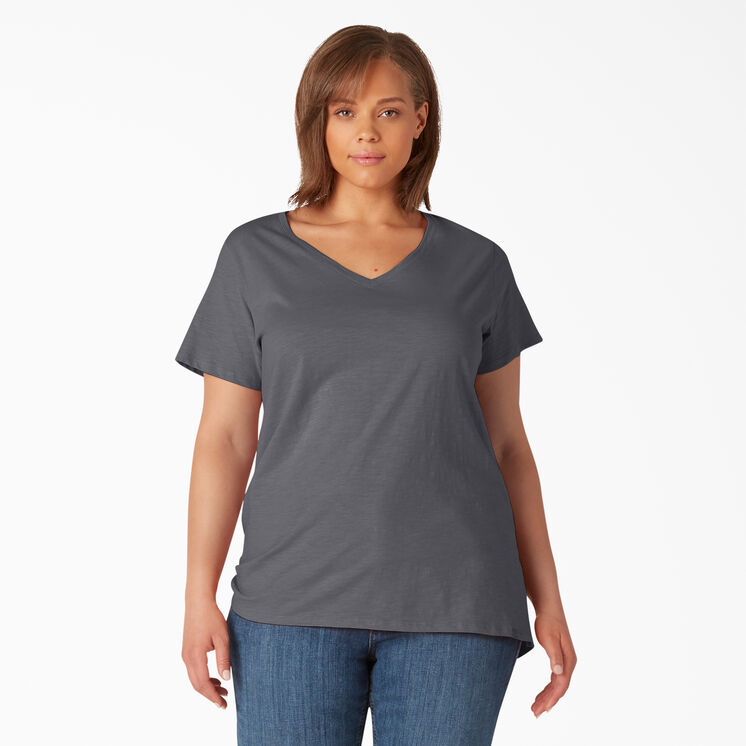 Women&#39;s Plus Short Sleeve V-Neck T-Shirt - Graphite Gray &#40;GA&#41;