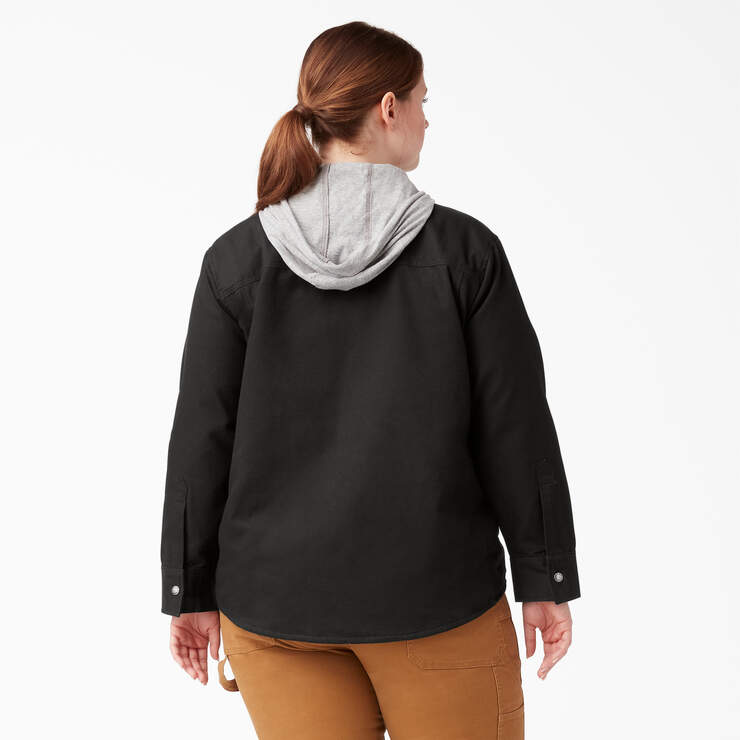 Women’s Plus Duck Hooded Shirt Jacket - Black (BKX) image number 2