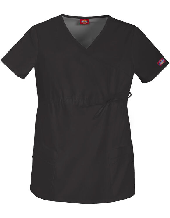 Women's Gen Flex Maternity Mock Wrap Scrub Top - BLACK (BLK)