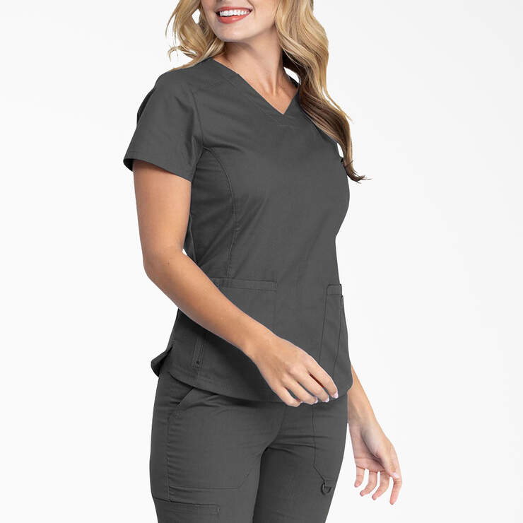Women's EDS Signature V-Neck Scrub Top - Pewter Gray (PEW) image number 4