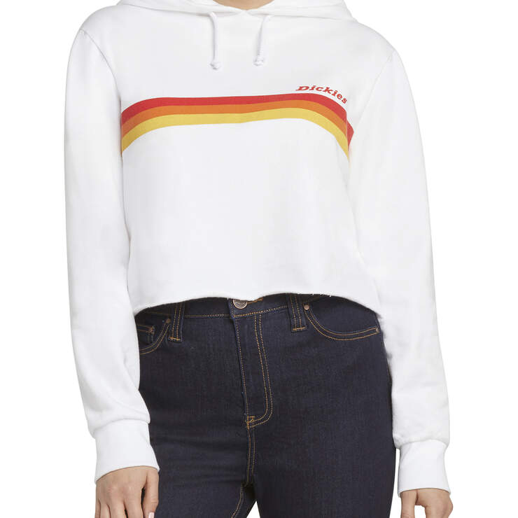 Dickies Girl Juniors' Rainbow Chest Striped Cropped Hoodie - White (WH) image number 1