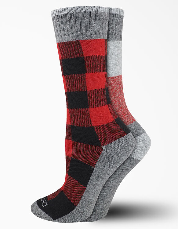 Women&#39;s Charcoal Fiber Thermal Crew Socks, 2-Pack - Red Plaid &#40;PRD&#41;