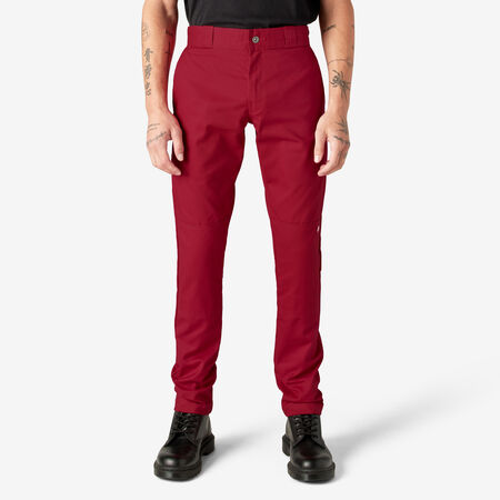 Skinny Fit Straight Leg Double Knee Work Pants - English Red &#40;ER&#41;