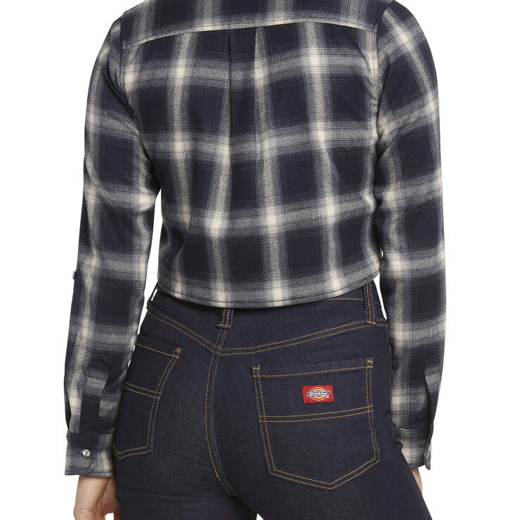 Dickies Girl Juniors' Cropped Plaid Shirt - Navy Blue (NVY) image number 2