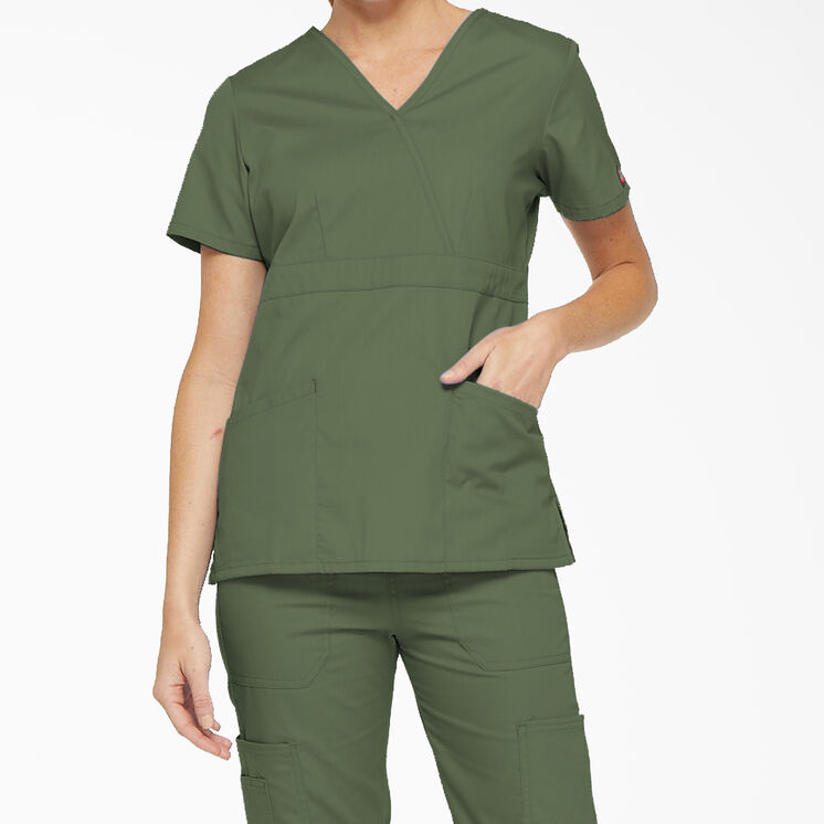 Women&#39;s EDS Signature Mock Wrap Scrub Top - Olive Green &#40;OLI&#41;