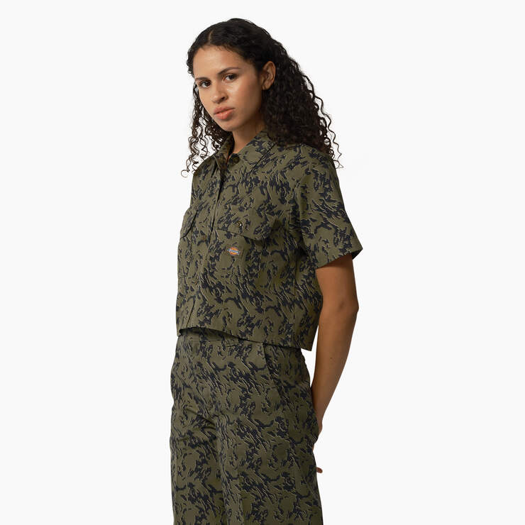 Women's Drewsey Camo Cropped Work Shirt - Military Green Glitch Camo (MPE) image number 3