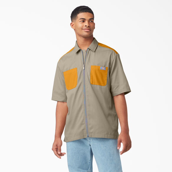 Mixed Media Zip Front Short Sleeve Work Shirt - Desert Sand/Radiant Yellow &#40;CBO&#41;