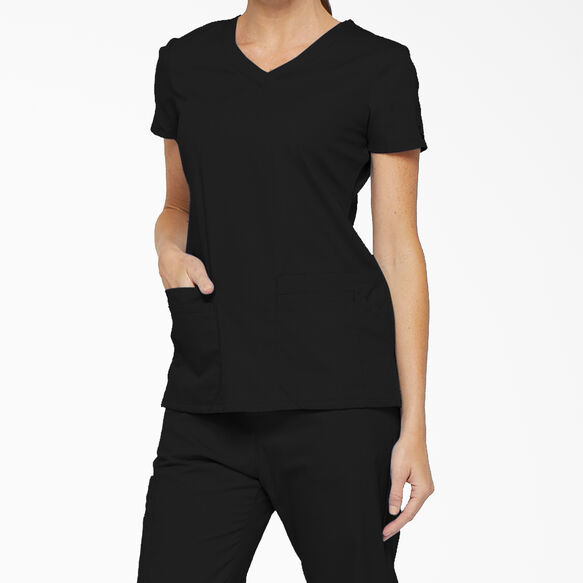 Women&#39;s EDS Signature V-Neck Scrub Top with Pen Slot - Black &#40;BLK&#41;