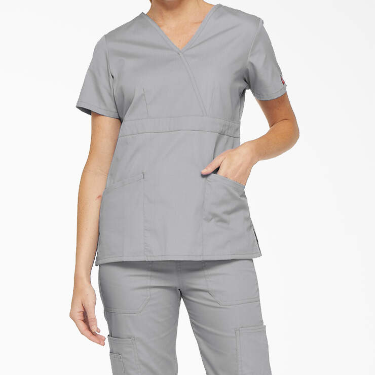 Women's EDS Signature Mock Wrap Scrub Top - Gray (GY) image number 1