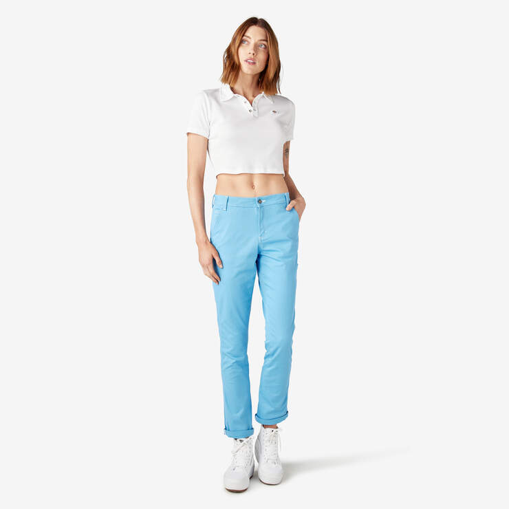 Women's Slim Straight Fit Roll Hem Carpenter Pants - Azure Blue (AB2) image number 5