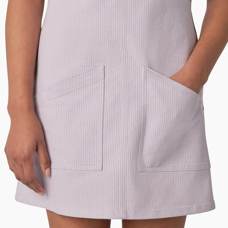 Women's Regular Fit Hickory Stripe Bib Overall Dress - Purple Rose Hickory Stripe (YPS) image number 5