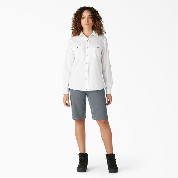 Women&rsquo;s Long Sleeve Roll-Tab Work Shirt - White &#40;WH&#41;