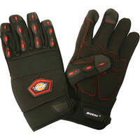 Mechanics Gloves, Synthetic Leather Palm, Large - Black (BK)