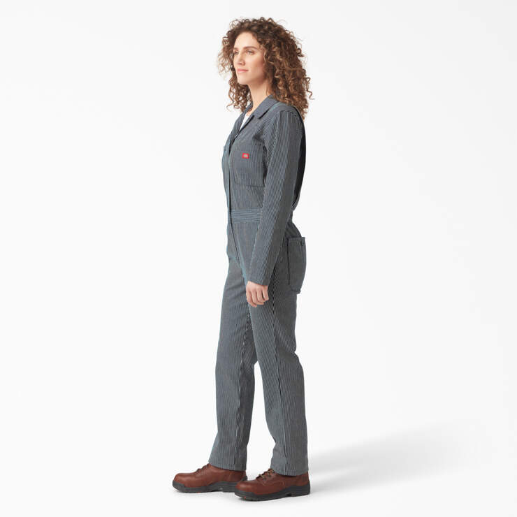 Women's Relaxed Fit Long Sleeve Hickory Stripe Coveralls - Rinsed Hickory Stripe (RHS) image number 3