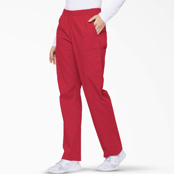Women's EDS Signature Tapered Leg Cargo Scrub Pants - Red (RD) image number 3