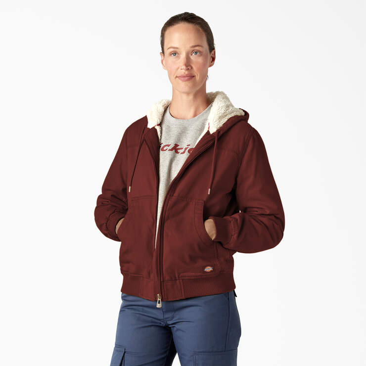 Women's Fleece Lined Duck Canvas Jacket - Rinsed Fired Brick (RFR) image number 1