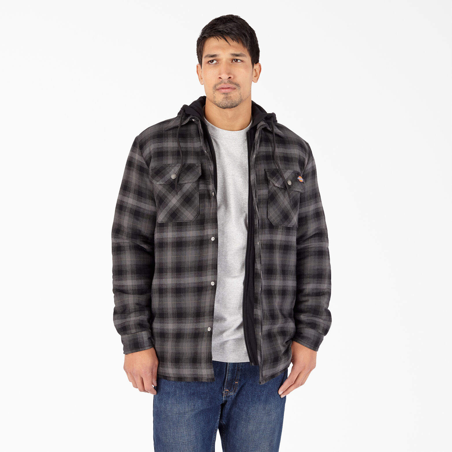 Dickies mens Relaxed Fleece Hooded Flannel Shirt Jacket