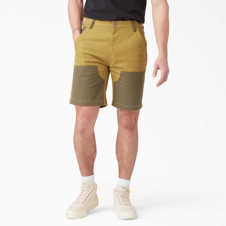 Regular Fit Contrast Chap Front Shorts, 9" - Stonewash Military/Moss Green (S2I) image number 1