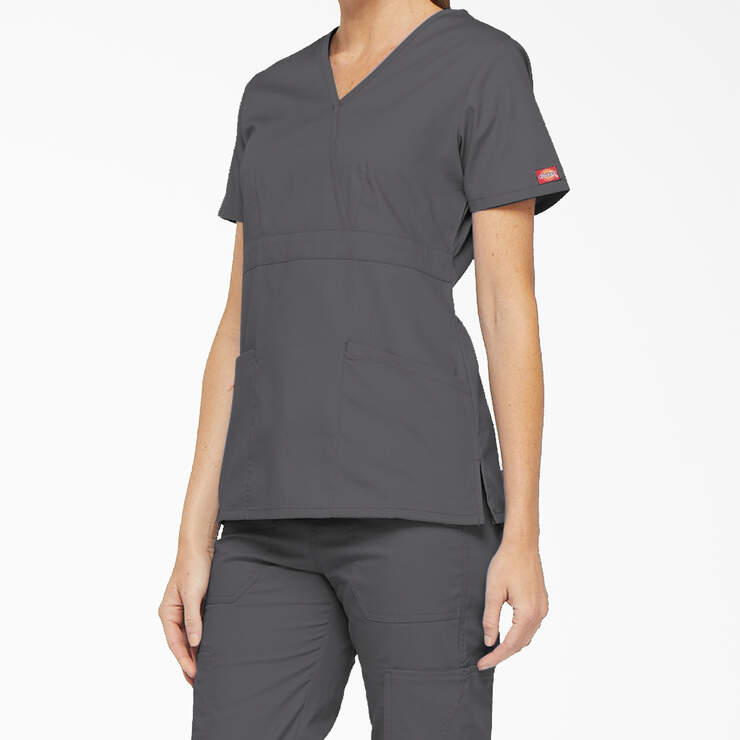 Women's EDS Signature Mock Wrap Scrub Top - Pewter Gray (PEW) image number 3