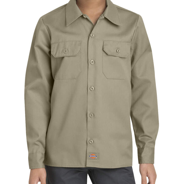 Boys' Twill Long Sleeve Shirt, 8-20 - Khaki (KH) image number 1