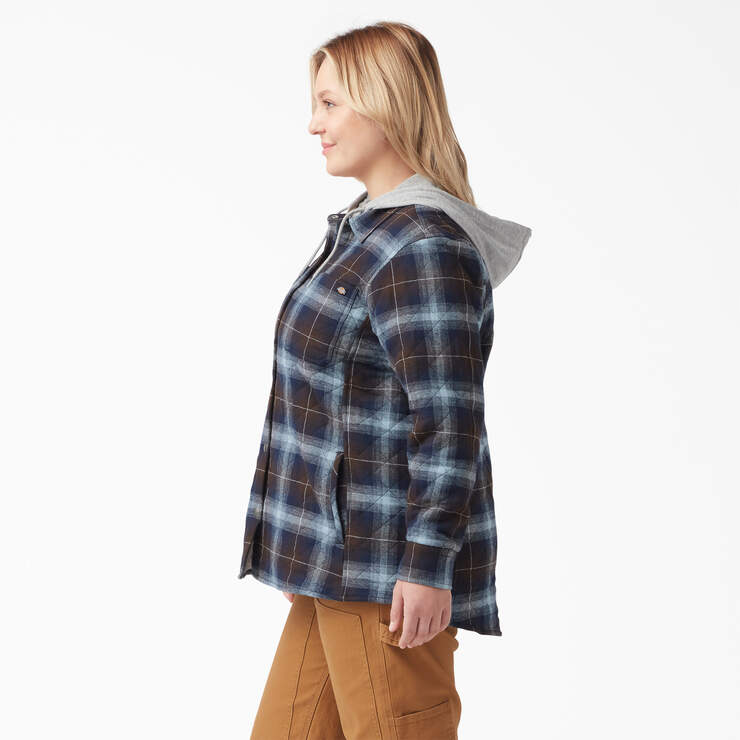 Women’s Plus Flannel Hooded Shirt Jacket - Clear Blue/Brown Ombre Plaid (A1G) image number 3