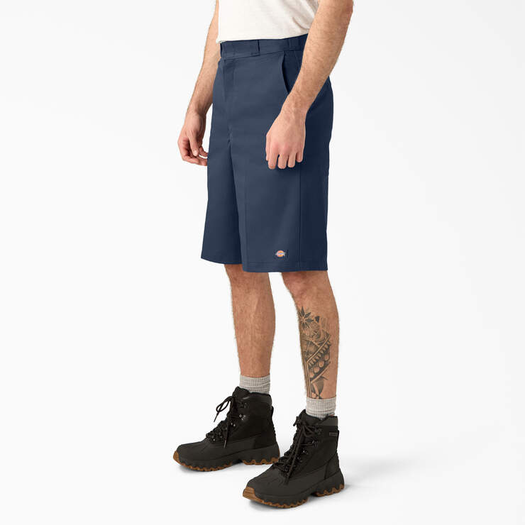 Loose Fit Flat Front Work Shorts, 13" - Navy Blue (NV) image number 3