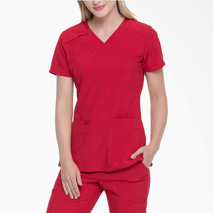 Women's EDS Essentials V-Neck Scrub Top - Red (RD) image number 3