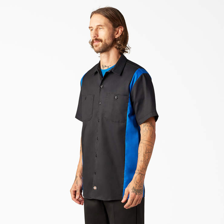 Two-Tone Short Sleeve Work Shirt - Black/Royal Blue (BKRB) image number 3