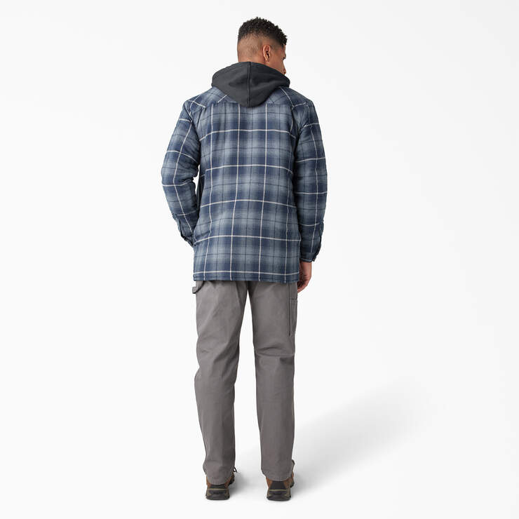 Water Repellent Flannel Hooded Shirt Jacket - Navy Storm Ombre Plaid (C1H) image number 5