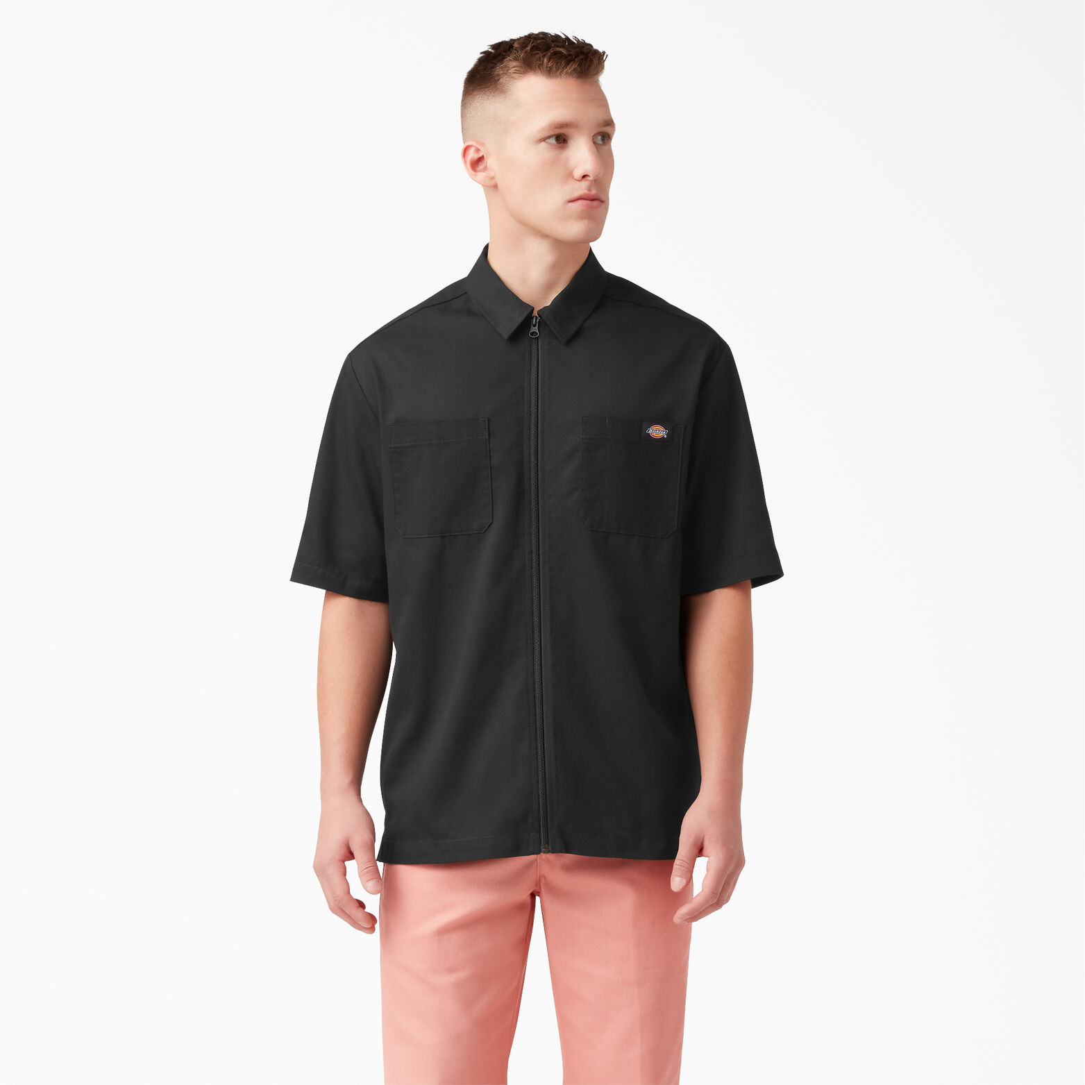 fleksibel abstrakt Sammenligne Mixed Media Zip Front Short Sleeve Work Shirt - Dickies US