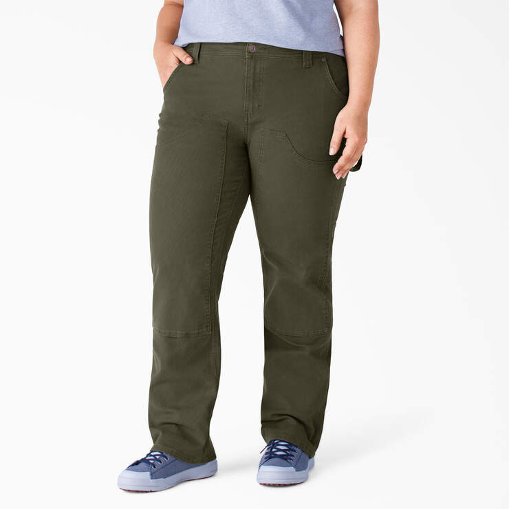 Women's Plus FLEX Relaxed Fit Duck Carpenter Pants - Rinsed Moss Green (RMS) image number 1