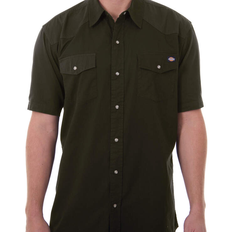 Short Sleeve Twill Western Shirt - Moss Green (MS) image number 1