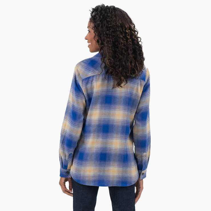 Women's Plaid Flannel Long Sleeve Shirt - Surf Blue/Fireside Ombre Plaid (C1J) image number 2