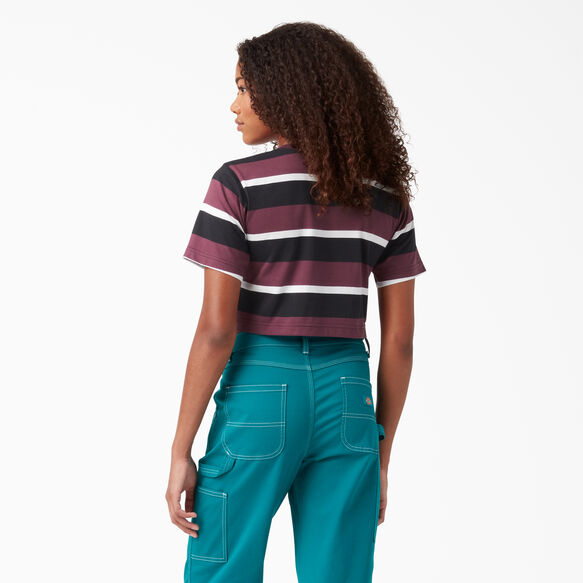 Women&#39;s Cropped Striped T-Shirt - Wine Collegiate Stripe &#40;WSG&#41;