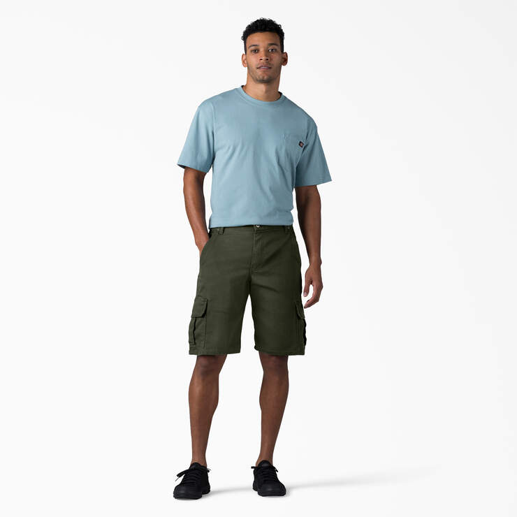 FLEX Relaxed Fit Duck Cargo Shorts, 11" - Stonewashed Olive Green (SOG) image number 4