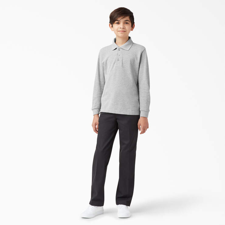 Kids' Piqué Long Sleeve Polo, 4-20 - Heather Gray (HG) image number 3