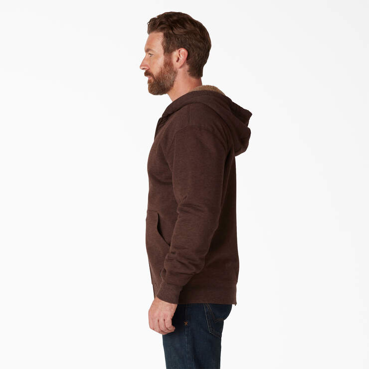 High Pile Fleece Lined Full Zip Hoodie - Chocolate Heather (CTH) image number 3