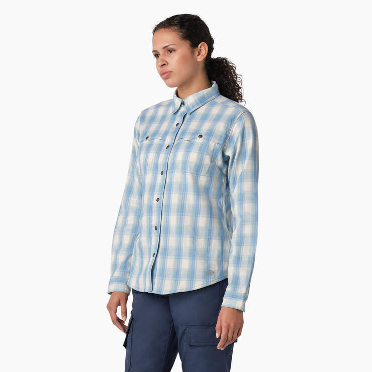 Women's Cooling Roll-Tab Work Shirt - Clear Blue Hillside Plaid (B1F) image number 3