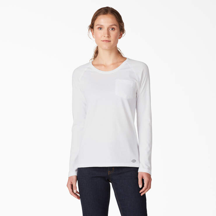Women's Cooling Long Sleeve Pocket T-Shirt - White (WH) image number 1