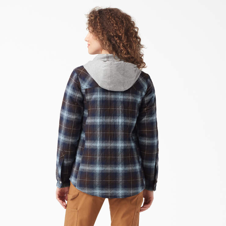 Women’s Flannel Hooded Shirt Jacket - Clear Blue/Brown Ombre Plaid (A1G) image number 2