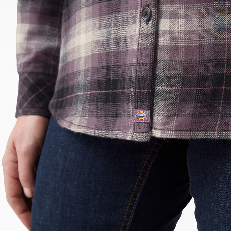 Women's Plaid Flannel Long Sleeve Shirt - Dusty Purple Highland Plaid (B2X) image number 5