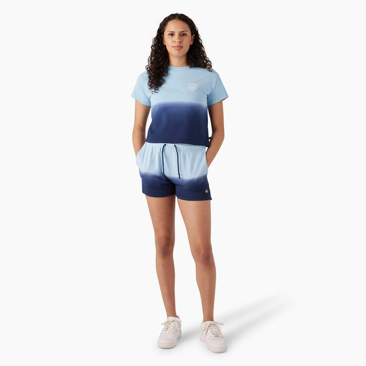 Women's Relaxed Fit Ombre Knit Shorts, 3" - Sky Blue/Ink Navy Dip Dye (SKD) image number 4