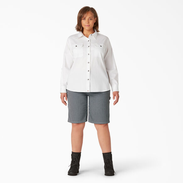 Women&#39;s Plus Long Sleeve Roll-Tab Work Shirt - White &#40;WH&#41;