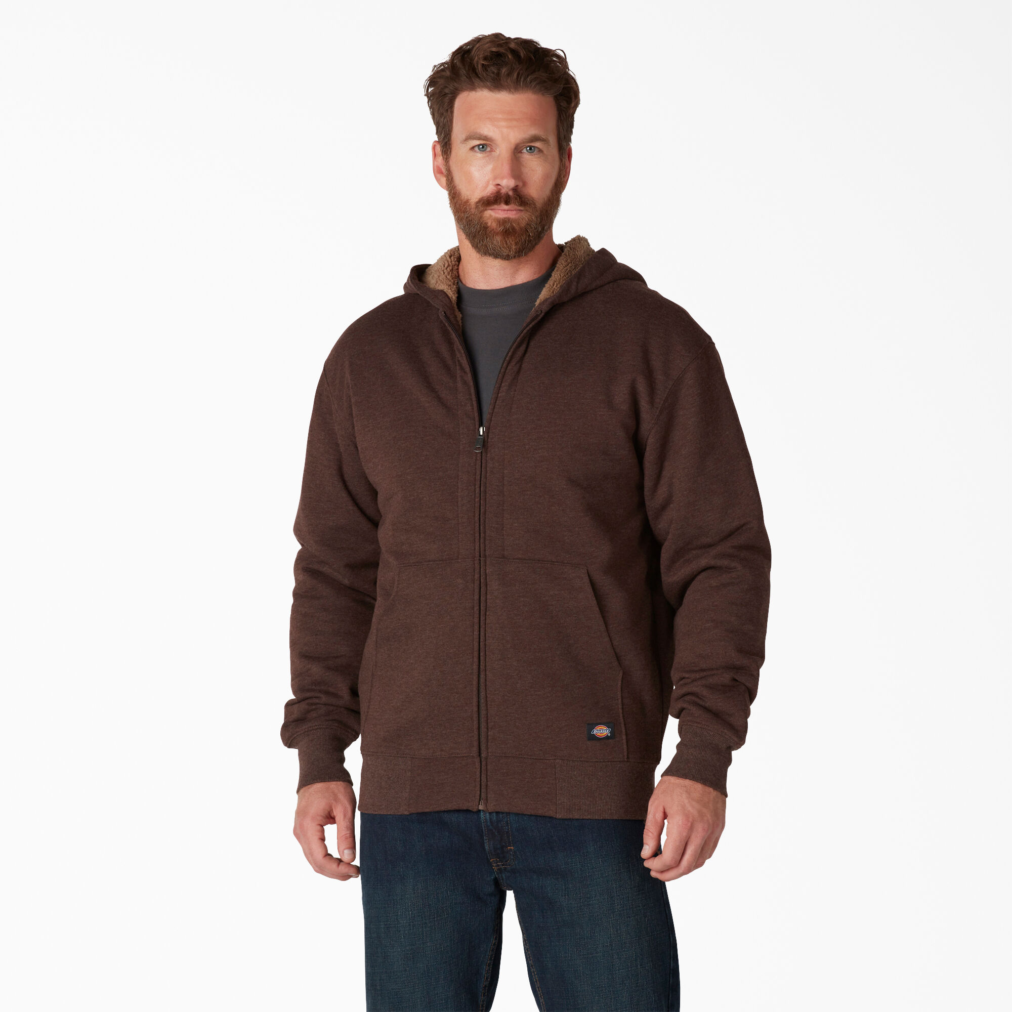 Plus Size S-5XL Marled Heavyweight Fleece Hoodie for Men Sherpa Lined Full Zip Up Long Sleeve Winter Jacket Coat