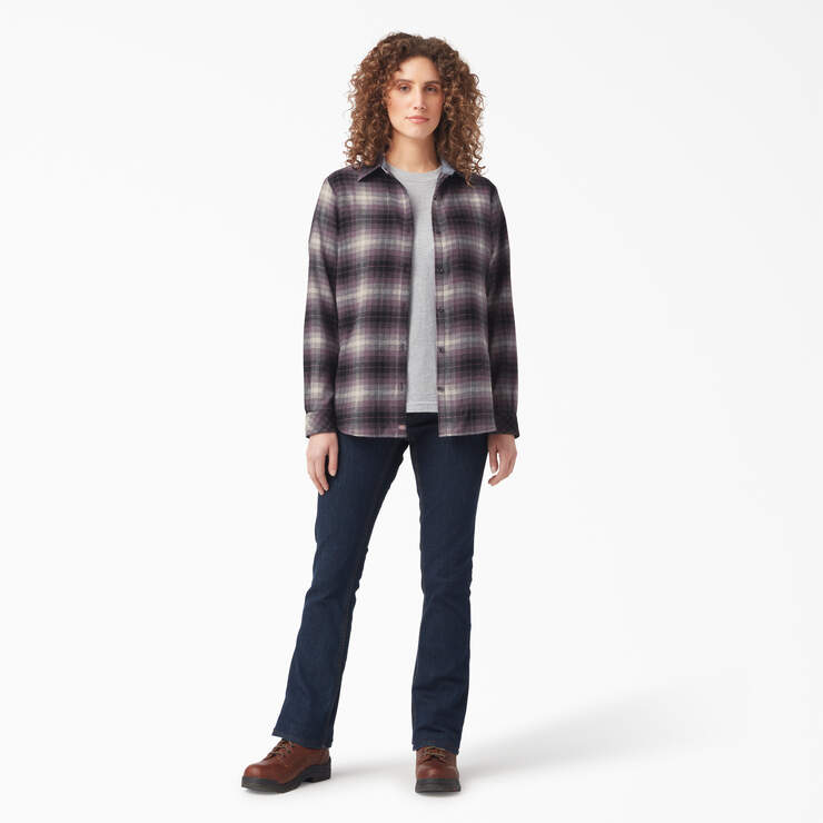 Women's Plaid Flannel Long Sleeve Shirt - Dusty Purple Highland Plaid (B2X) image number 4
